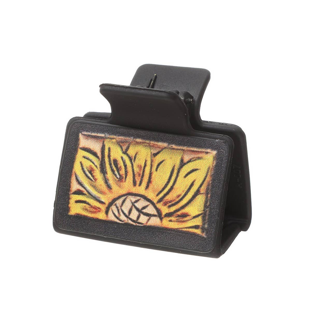 Black hair claw with sunflower design on a white background