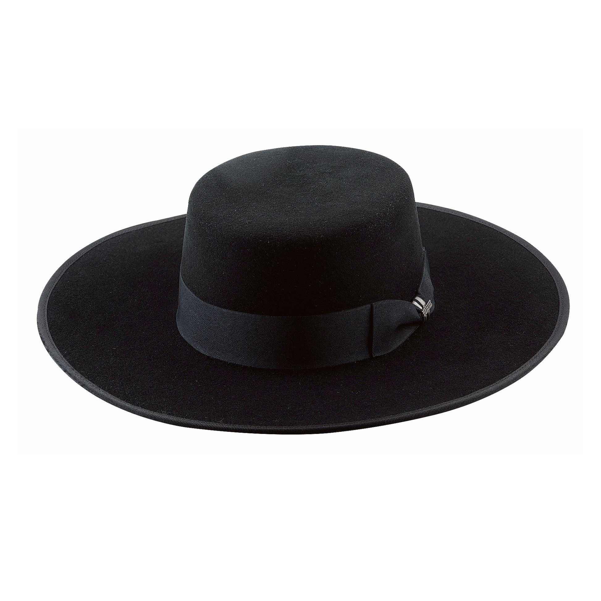 Premium wool felt. Flat crown. 4"Brim. Boater styling. Outside ribbon band with tie-up & pin closure. Premier wool felt cowboy hat. Made of Faux Felt