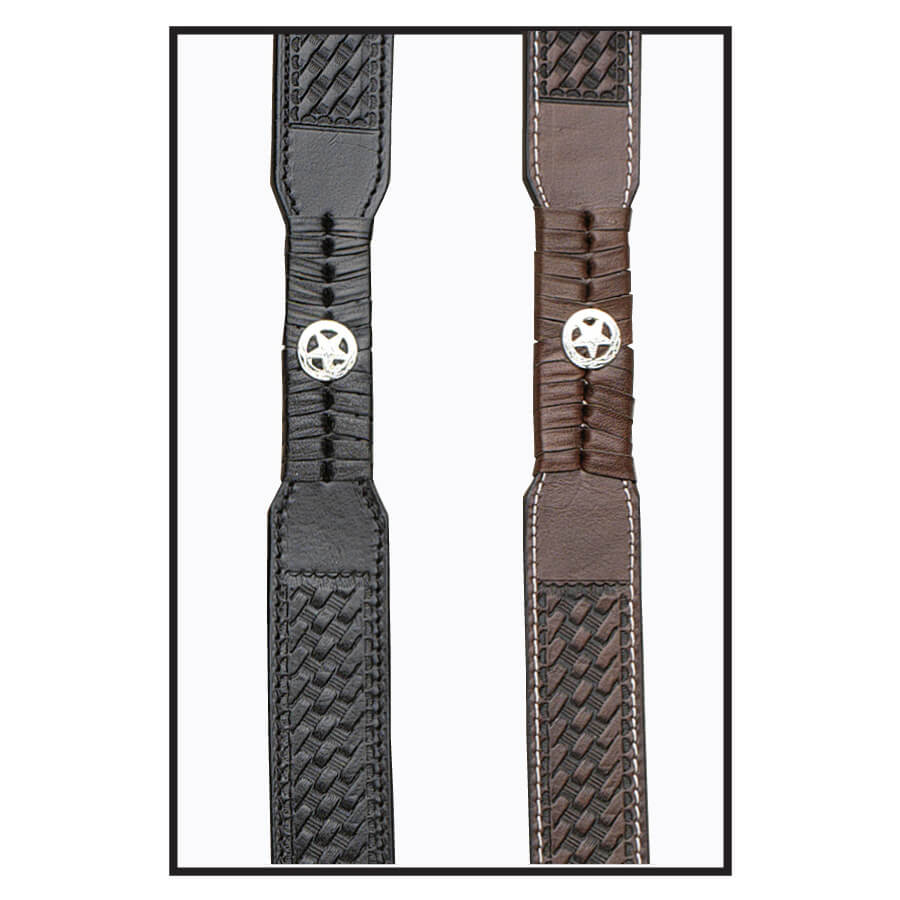 Keep your britches in place with these sturdy and handsome western-styled men’s Texas Star concho suspenders from Nocona. Features include basket weave finish, adjustable elastic back strap and swivel clasps lock onto your belt loops. Measure from your front belt loop to your rear center belt loop and order the size that matches your measurement most closely. Imported