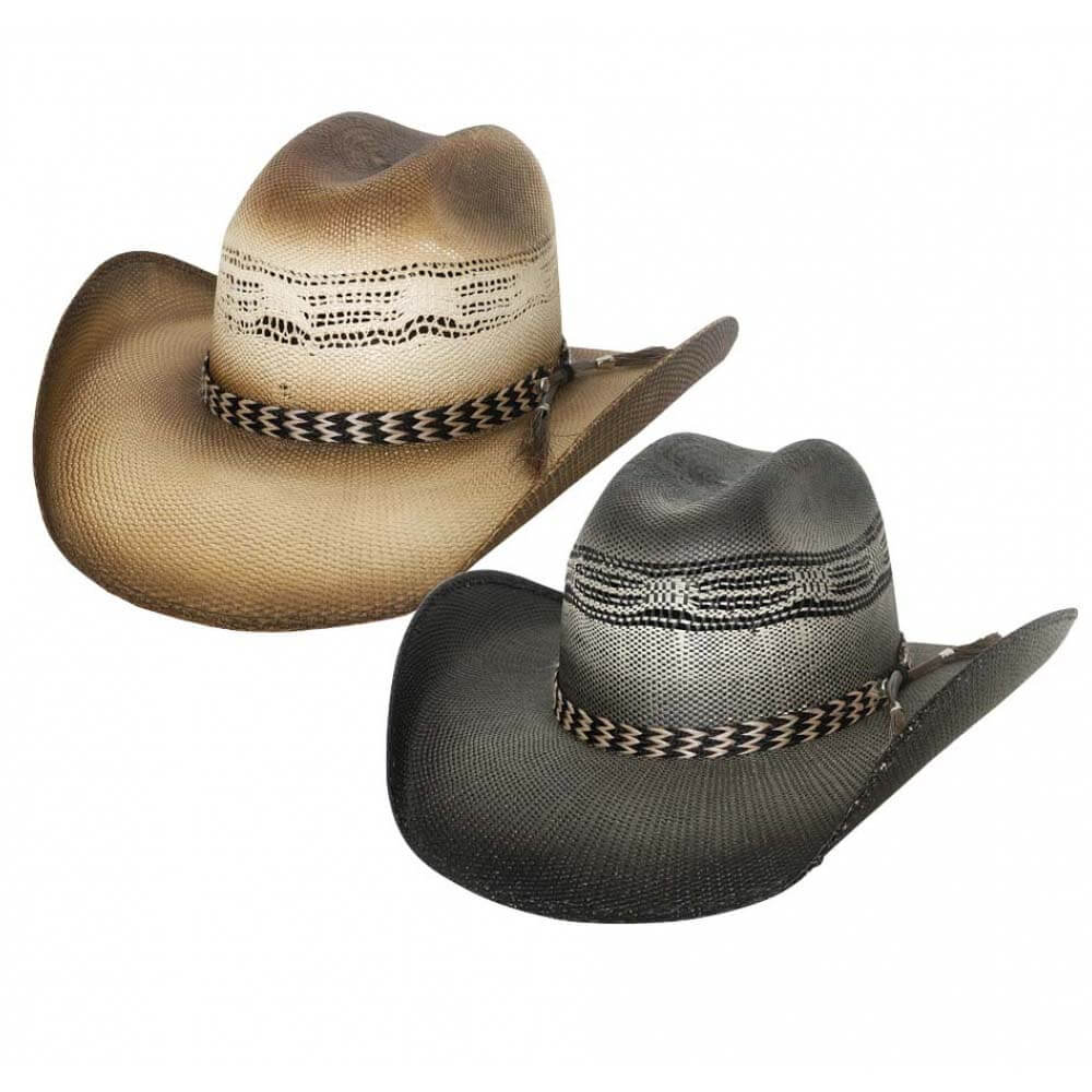 Complete your western look when you pull on this straw hat from Bullhide. This hat is Bangora straw construction with a classic cattleman’s crease. Details include a burnished straw-color with a woven ventilated crown and a three-row braided horsehair hat band. 3-¾” Brim.