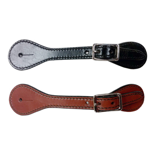 Great basic spur straps perform as well as they look. Constructed from refined bridle leather, these spur straps feature durable nickel plated buckles.