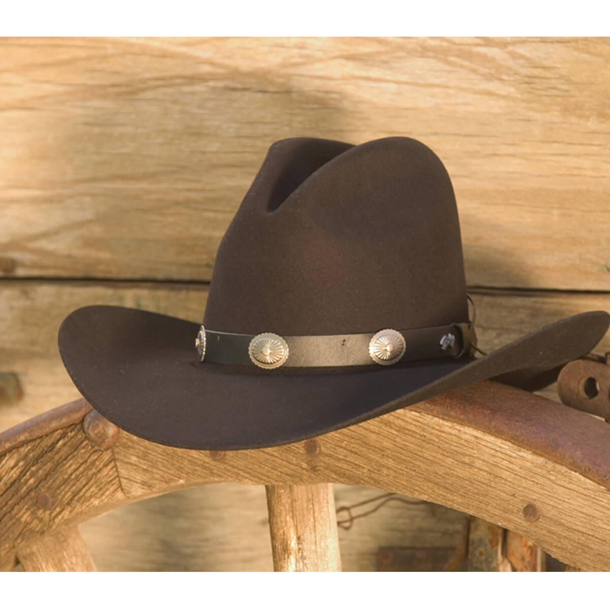 Walk the streets in old-west style with this masculine hat reminiscent of the Tombstone days. The unruly lawlessness of the Old West may be dead and gone, but you can keep that true American heritage alive with a style designed for the real cowboys of today. The Western Tombstone Hat is made from durable 2X Wool Felt and features the famous and distinctive 4" Gus Crown.