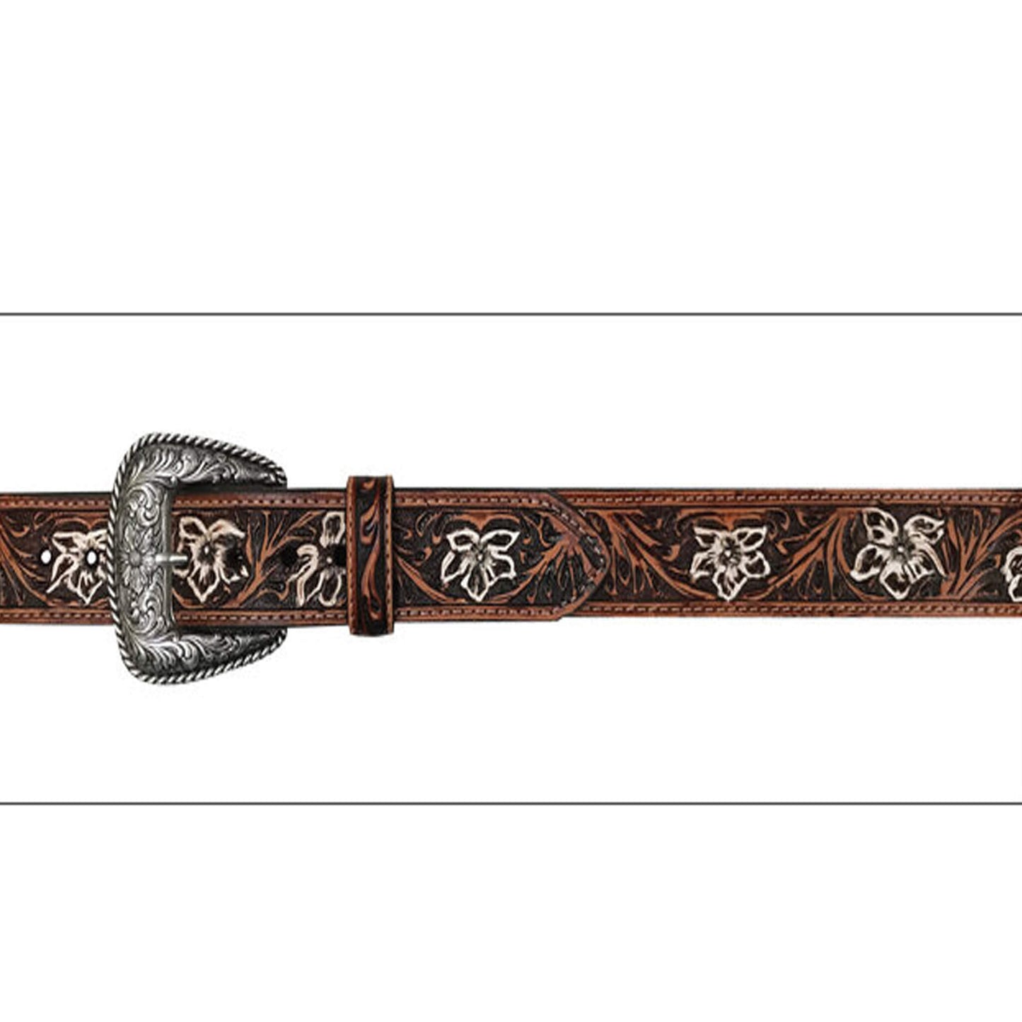 White Floral Embossed Belt